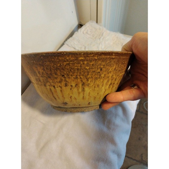 Hand Pottery Bowl Studio Art Brown Drip Glaze Two-Tone Artist Signed GORGEOUS - Picture 11 of 12